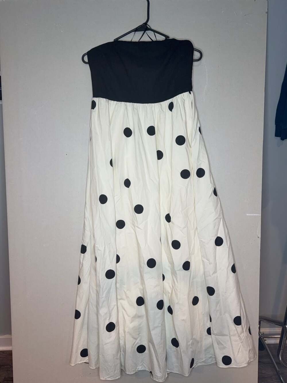 Hello Molly Strapless Black and White Polka Dot A-Line Maxi Dress